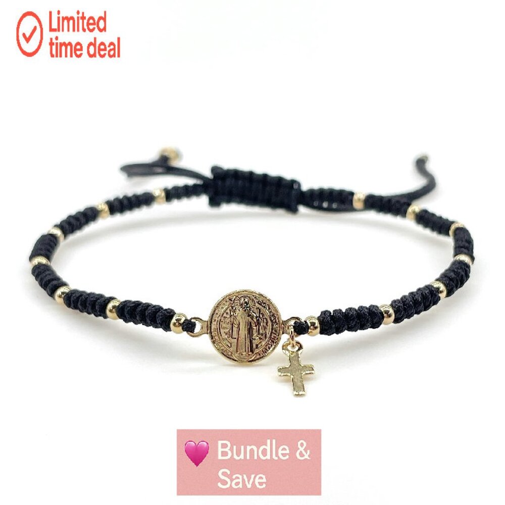Adjustable Saint Benedict Protection Bracelet Gol… - image 1